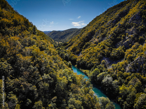 Obraz na płótnie Aerial view of mountains, canyon and Una river on Bosnia and Herzegovina/Croatia