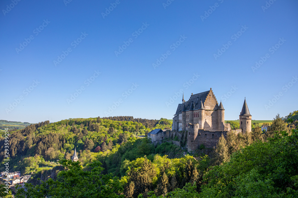 View of the castle in the mountains. Vianden. Luxembourg