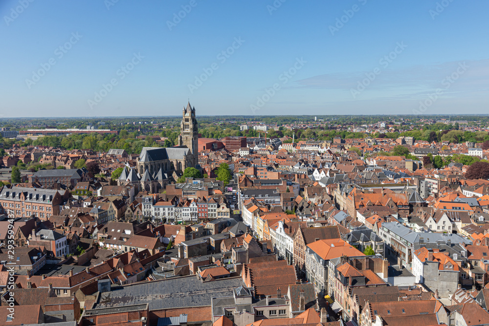 Top view of the historic city center of Brugge