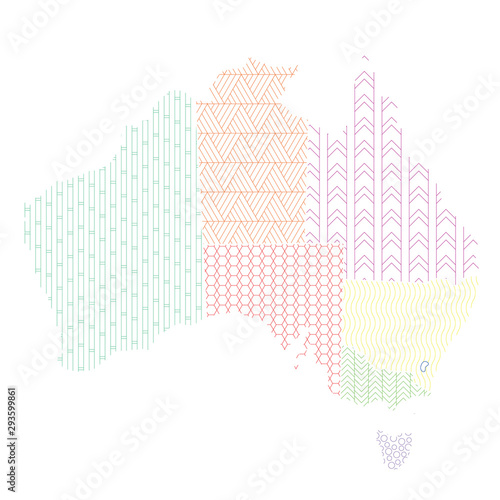 Australia. Map of administrative division. Regions are indicated by different patterns and colors.