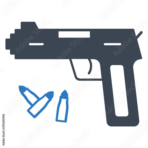 Law Enforcement Concept, Gun Pistol Criminal Lawyer, Revolver and Bullets Icon