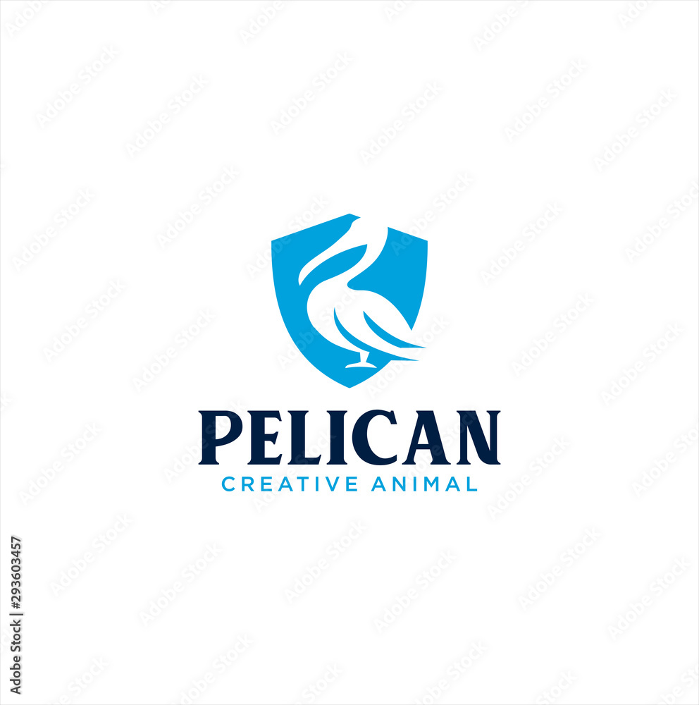 Pelican Shield Logo waterbird Design Stock Vector. Beak Logo Design Business Pelican Shield Logo waterbird Design Stock Vector. Beak Logo Design Business