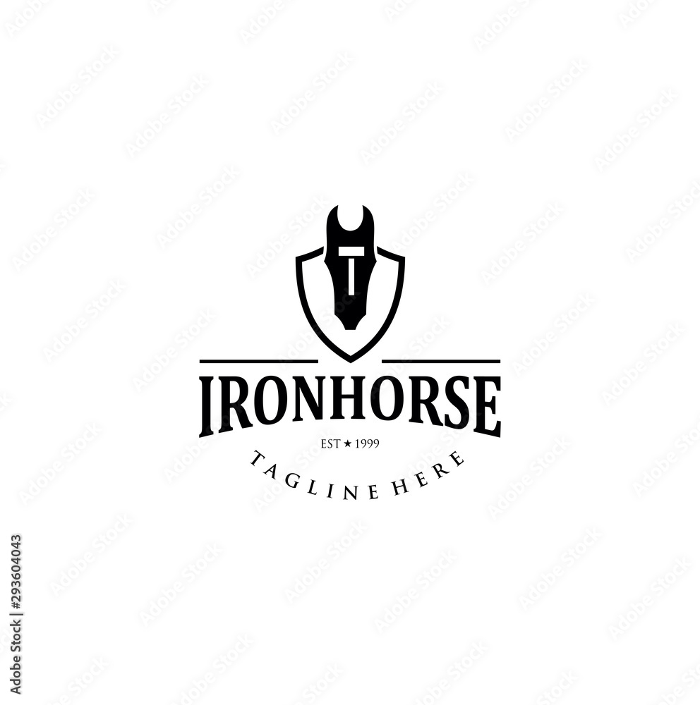 Iron Horse Logo Vintage Retro Hipster silhouette Illustration Design