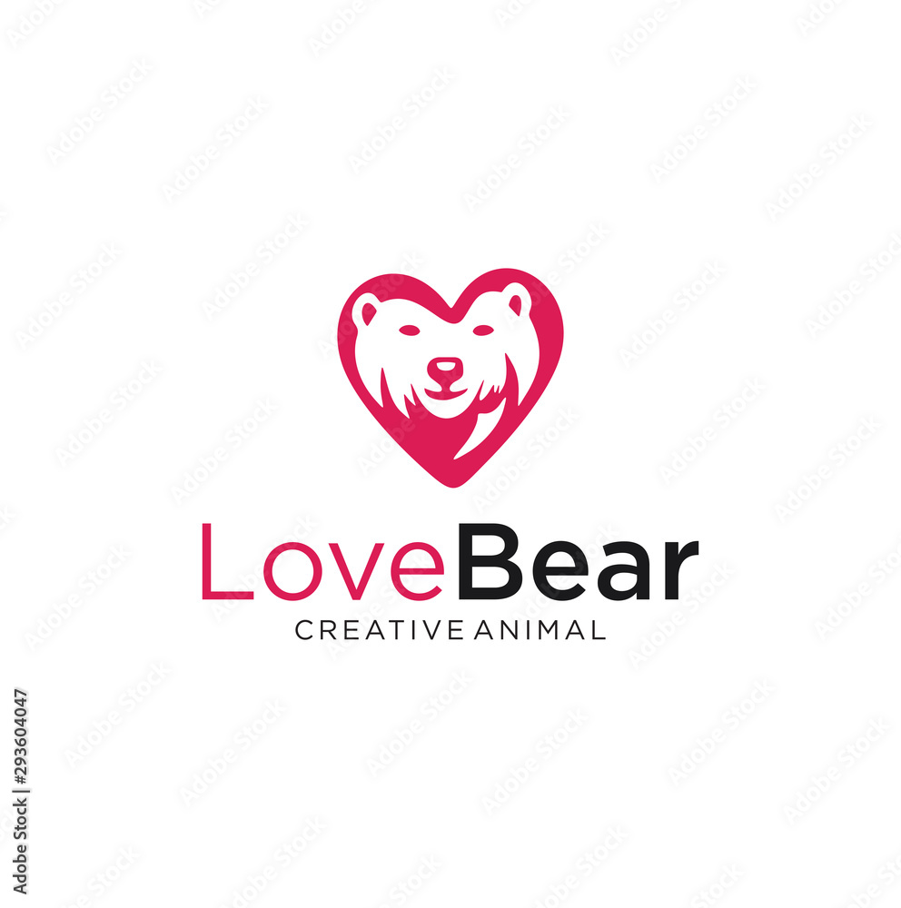 Love Bear Logo Design Vector Stock . Bear Grizzly Logo Love Heart
