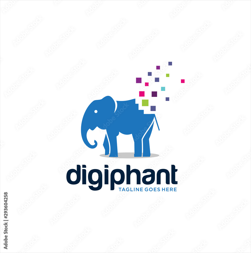 Digital Elephant Logo Design Vector Stock . Elephant Tech Logo Icon Technology