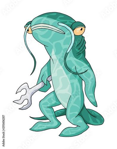 Cartoon catfish sea creature character. Vector clip art illustration