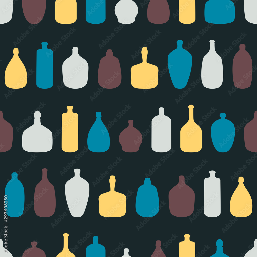 Colourful bottles. Vector seamless ornament. Minimalistic style. Colourful bottles. Vector seamless ornament. Minimalistic style.