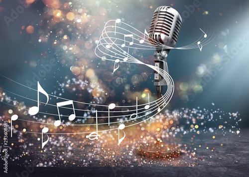 Foto Retro style microphone on  background