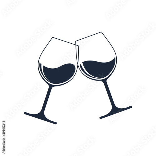 Clink glasses graphic icon. Cheers with two glasses wine sign isolated on white background. Vector illustration	