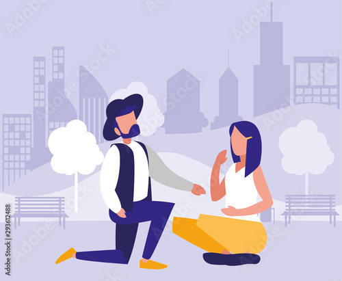 Woman and man in park vector design