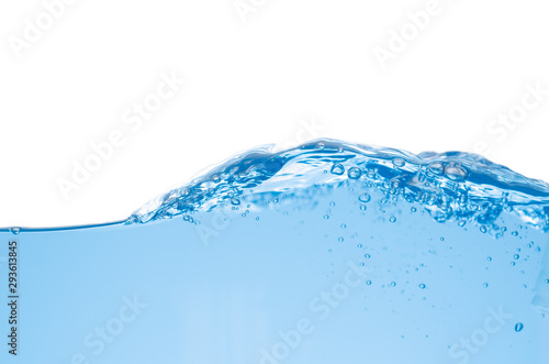 Water splash and surface with bubble on white background