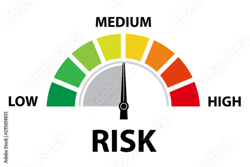 Medium Risk Speedometer. Risk control concept presentation.