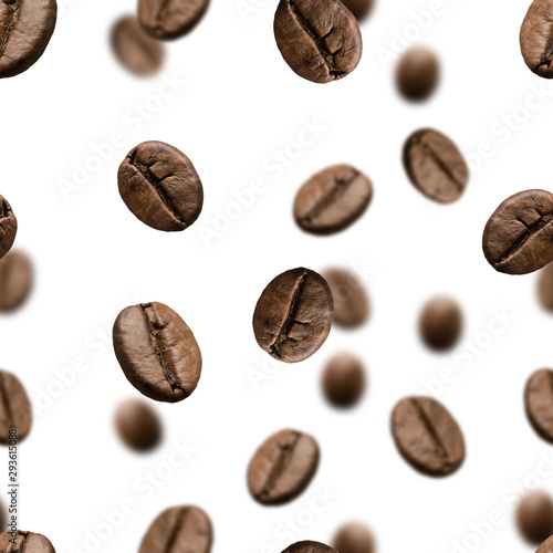 Roasted coffee beans seamless pattern or falling