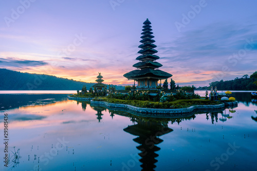 Pura Ulun Danu Beratan temple at sunrise in Bali, Indonesia