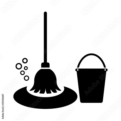 Mop and bucket vector icon