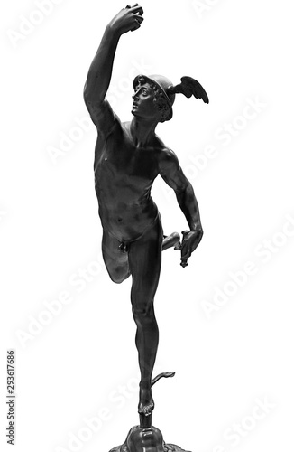 Foto Ancient statue of the antique god of commerce, merchants and travelers Hermes - Mercury