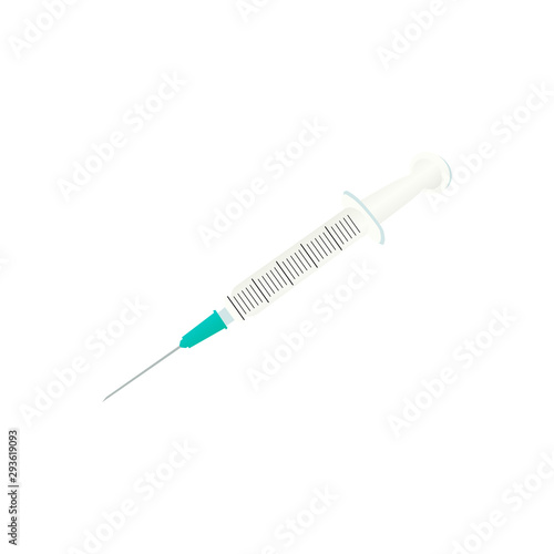 Flat vector syringe for vaccination. Medical instrument for injection.