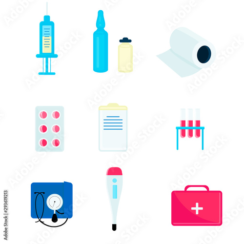 Medical objects collection. Hospital set of the equipment. 