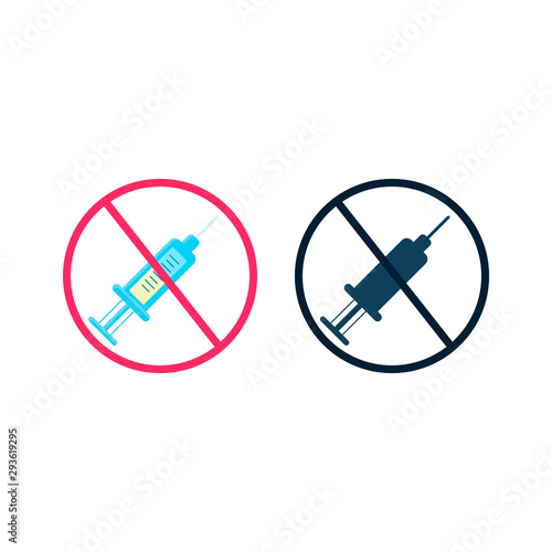 Flat sign stop injection. Vector syringe for vaccination.