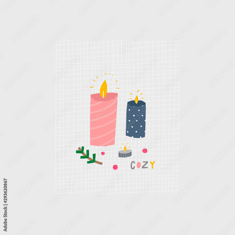 Obraz premium Cozy candle season illustration cute scene sign