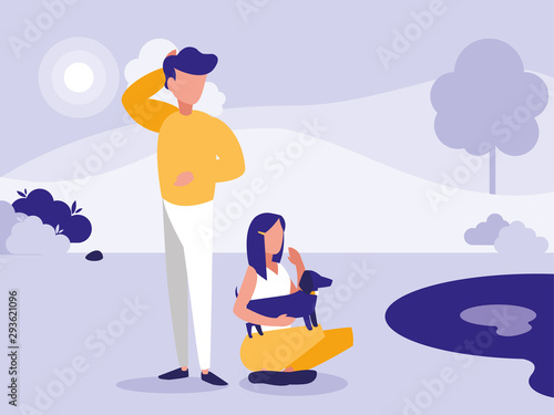 Woman and man in park vector design