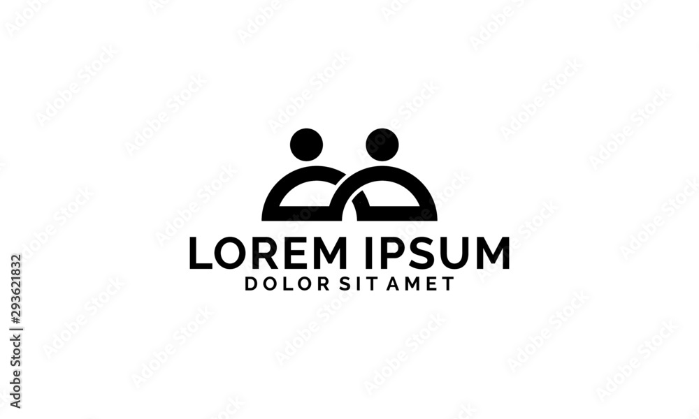 Teamwork icon logo template with two human or people symbol in flat design monogram illustration Teamwork icon logo template with two human or people symbol in flat design monogram illustration