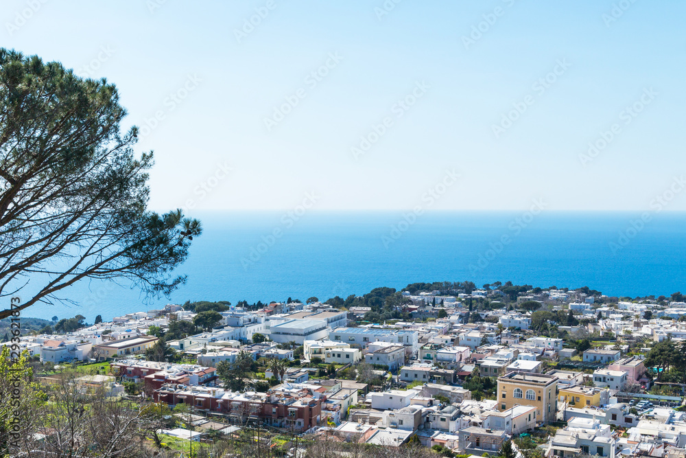 View of beautiful italian resort town and sea. Island Capri
