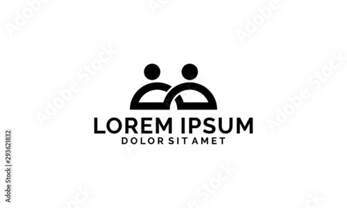 Teamwork icon logo template with two human or people symbol in flat design monogram illustration