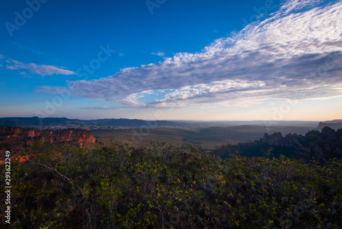 View of the hills and walls of the Chapada dos Guimarães National Park. Mato Grosso - Brazil