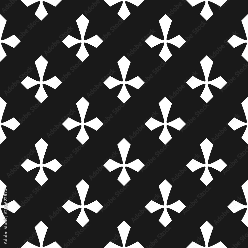 Seamless vintage pattern with geometric crosses. Black and white background.