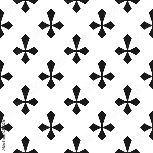 Seamless vintage pattern with geometric crosses. Black and white background.