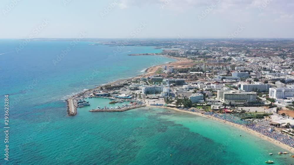 Aerial view of the beach in Ayia Napa resort town, Cyprus Aerial view of the beach in Ayia Napa resort town, Cyprus