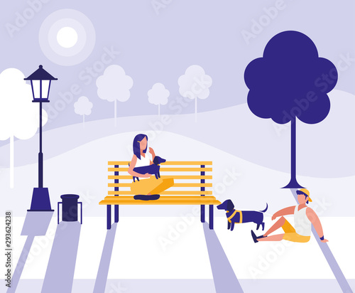 Woman and man in park vector design