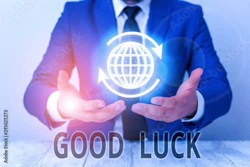 Text sign showing Good Luck. Business photo showcasing A positive fortune or a happy outcome that a demonstrating can have photo