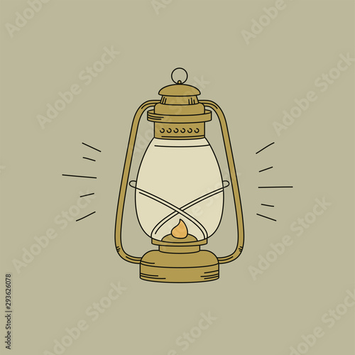 Vector illustration or icon kerosene lamp. Oil lamp linear symbol.