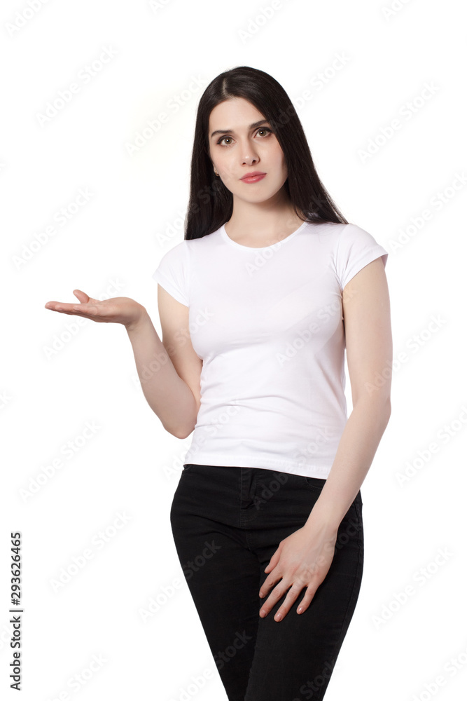 Attractive emotional young woman with a white t-shirt isolated Attractive emotional young woman with a white t-shirt isolated