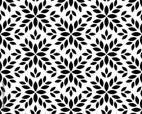 Flower geometric pattern. Seamless vector background. White and black ornament. Ornament for fabric, wallpaper, packaging. Decorative print