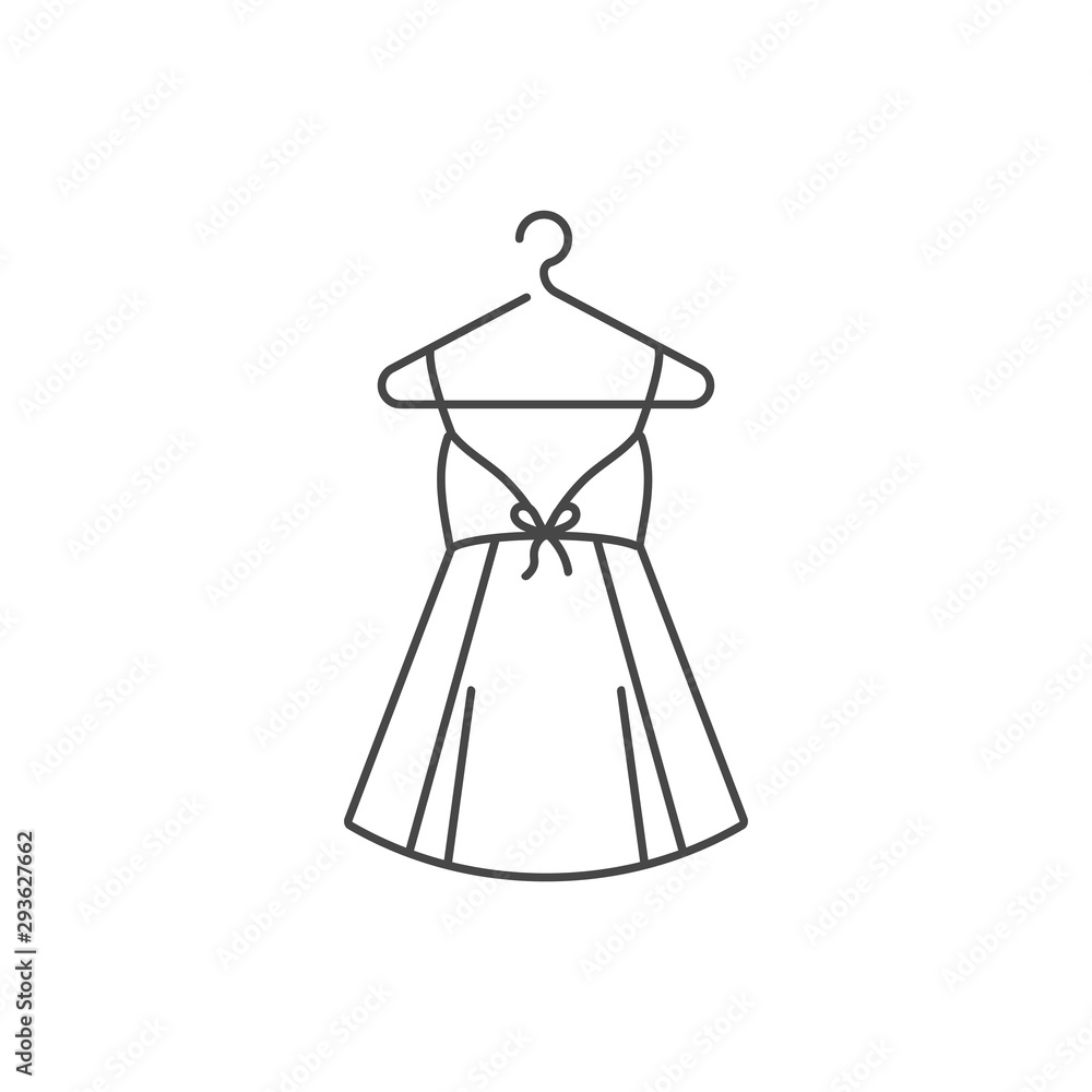 Vector illustration or icon woman dress on hanger isolated on white background. Vector illustration or icon woman dress on hanger isolated on white background.