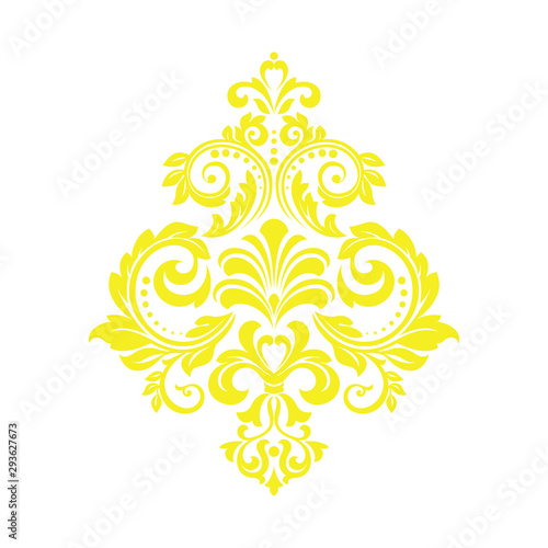 Damask graphic ornament. Floral design element. Yellow vector pattern