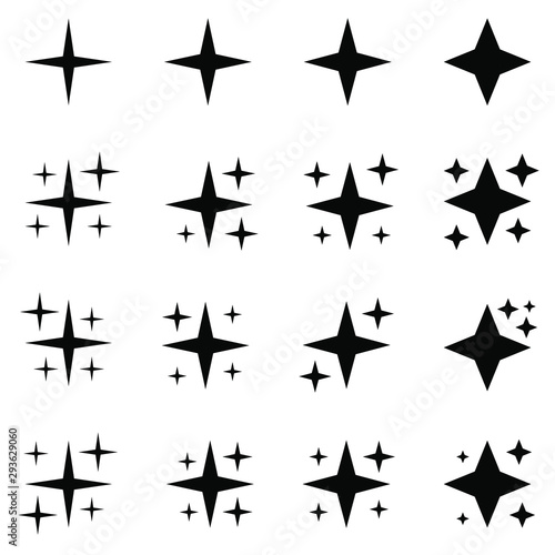 Black sparkles symbols vector. The set of sample vector stars sparkle icon. Bright firework  decoration twinkle  shiny flash. Glowing light effect stars and bursts collection.