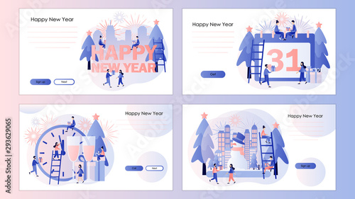  Happy New Year. Winter Holidays concept. Screen template for mobile smart phone, landing page, template, ui, web, mobile app, poster, banner, flyer. Modern flat cartoon style. Vector illustration