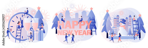  Happy New Year. Winter Holidays concept. Modern flat cartoon style. Vector illustration