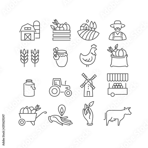 Vector set of logos, badges and icons for natural farm and health products. Collection symbol of localy grown and organic food.
