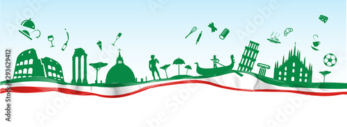 italian banner with symbol monument on flag photo