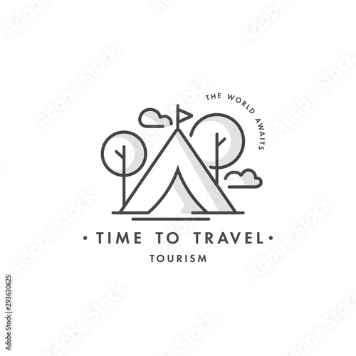 Vector design colorful template logo or emblem - travel agency and different types of tourism. Hiking travel icon. Logos in trendy linear style isolated on white background.