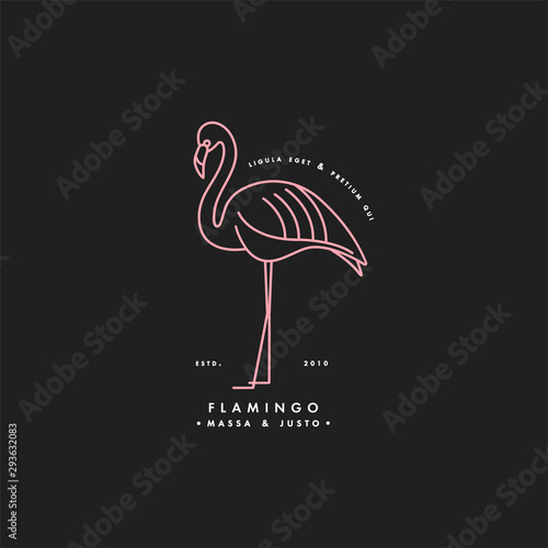 Vector linear neon logo design flamingo bird on white background. Flamingo emblems or badges.