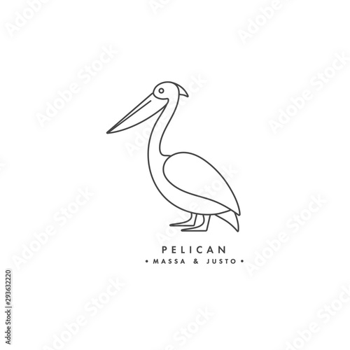 Vector linear logo design pelican bird on white background. Pelican emblems or badges.