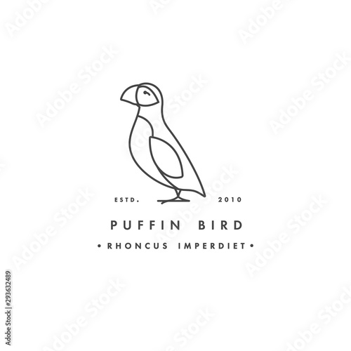 Vector linear logo design puffin bird on white background. Puffin emblems or badges.