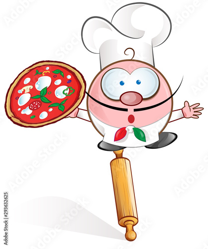 fun pizza chef cartoon on rolling pin