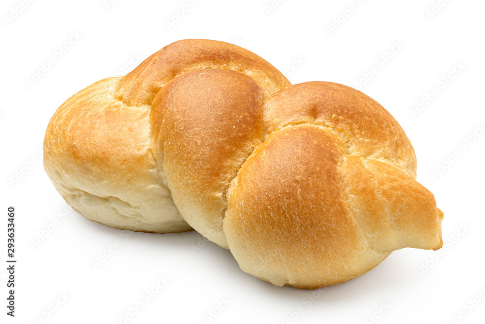 Plaited plain white bread roll isolated on white. Plaited plain white bread roll isolated on white.